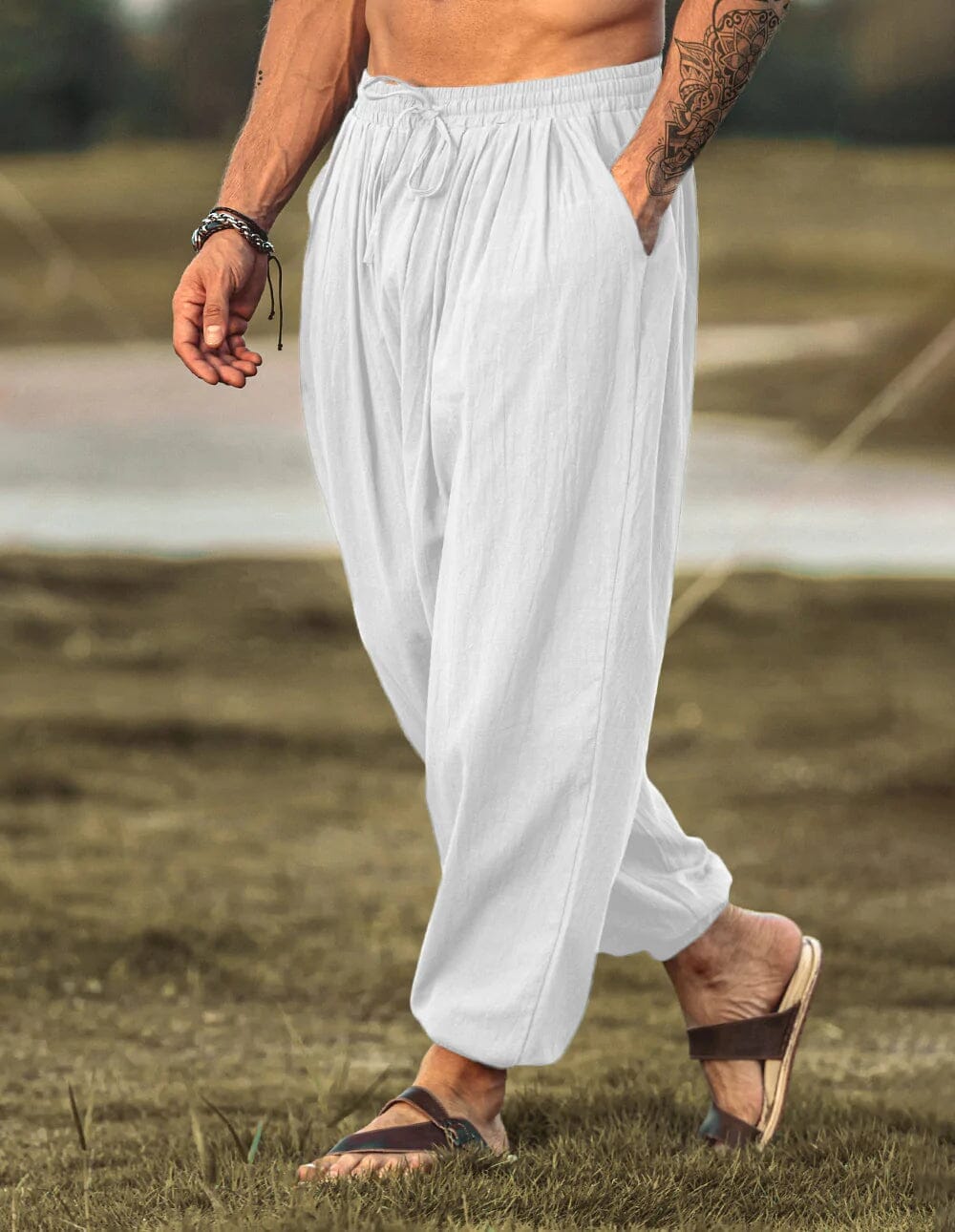 Breathable Cotton Hippie Pants - Wide Leg, Adjustable Drawstring – COOFANDY