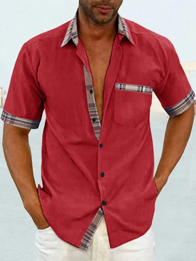 Coofandy Casual Plaid Collar Linen Style Shirt (US Only) Shirts coofandy Red S 