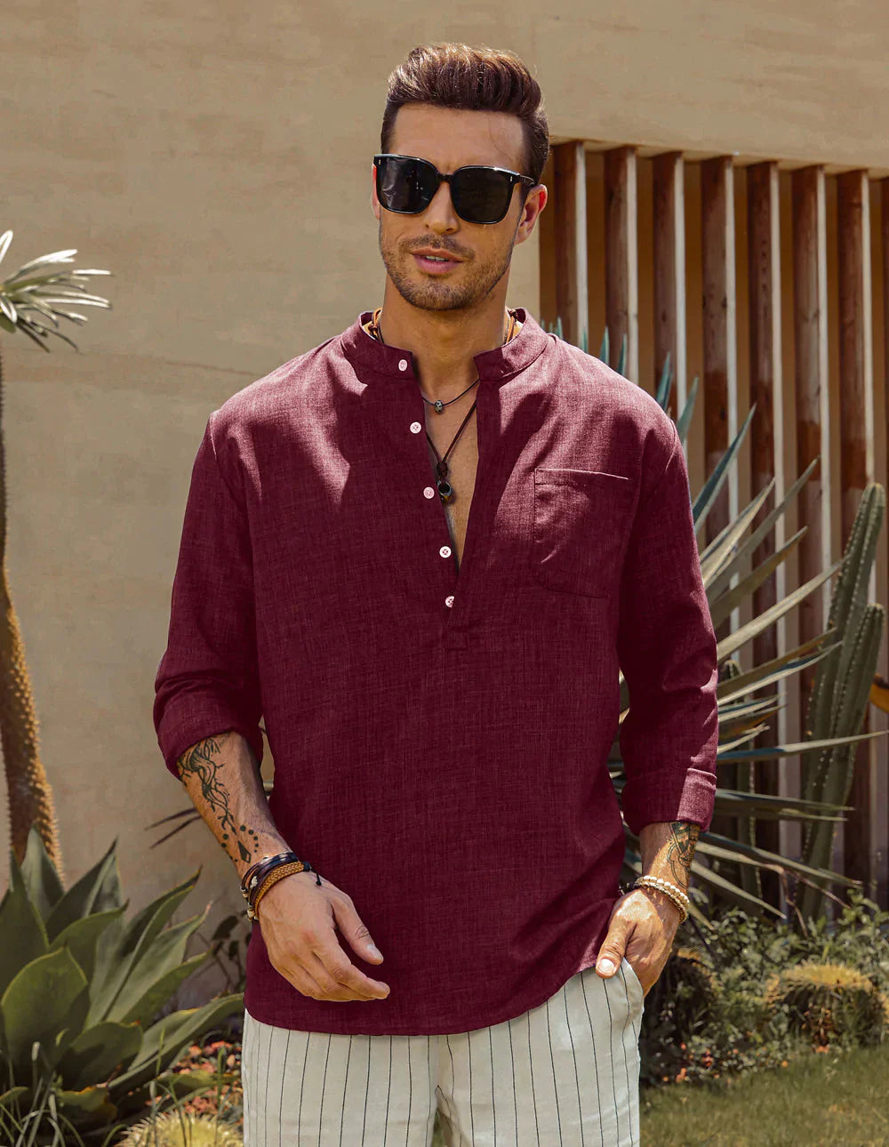 Coofandy Cotton Style Long Sleeve Shirt Shirts coofandy Red M 