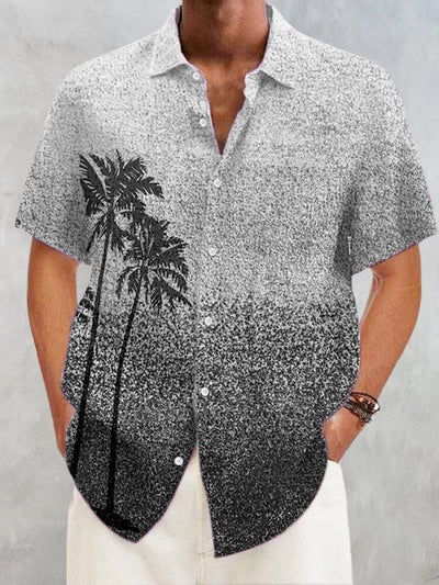 Hawaiian Coconut Printed Gradient Cotton Linen Shirt Shirts coofandy Black S 
