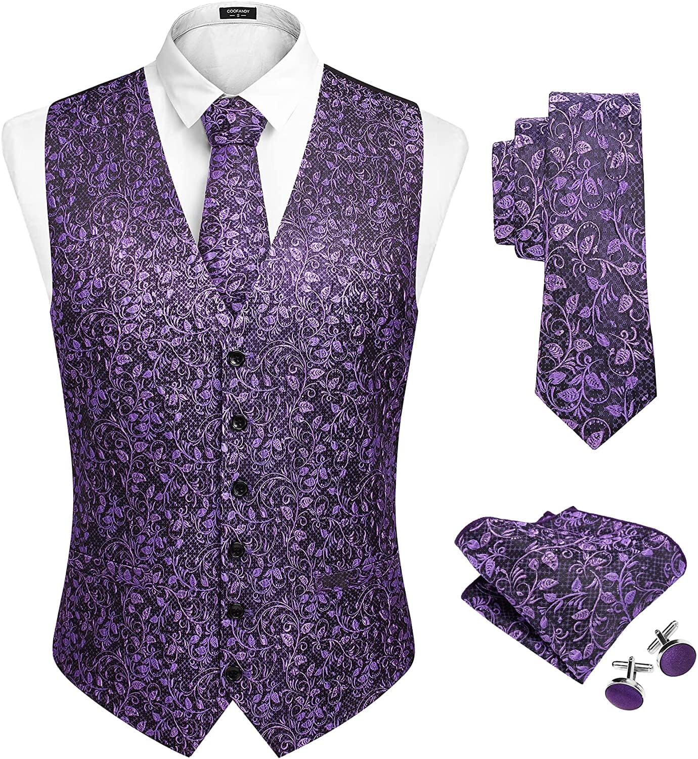 Floral Vest 4Pcs Suit (US Only) Vests COOFANDY Store Purple S 