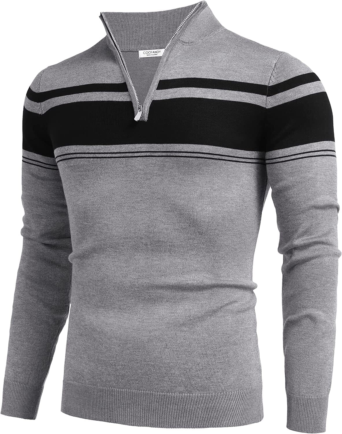Zip Up Slim Fit Lightweight Pullover Polo Sweater (US Only) Fashion Hoodies & Sweatshirts COOFANDY Store Black & Heather Grey S 