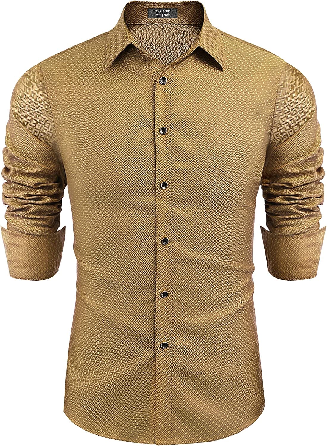 Luxury Shiny Button Down Shirts (US Only) Shirts & Polos Brand: COOFANDY Gold Brown S 