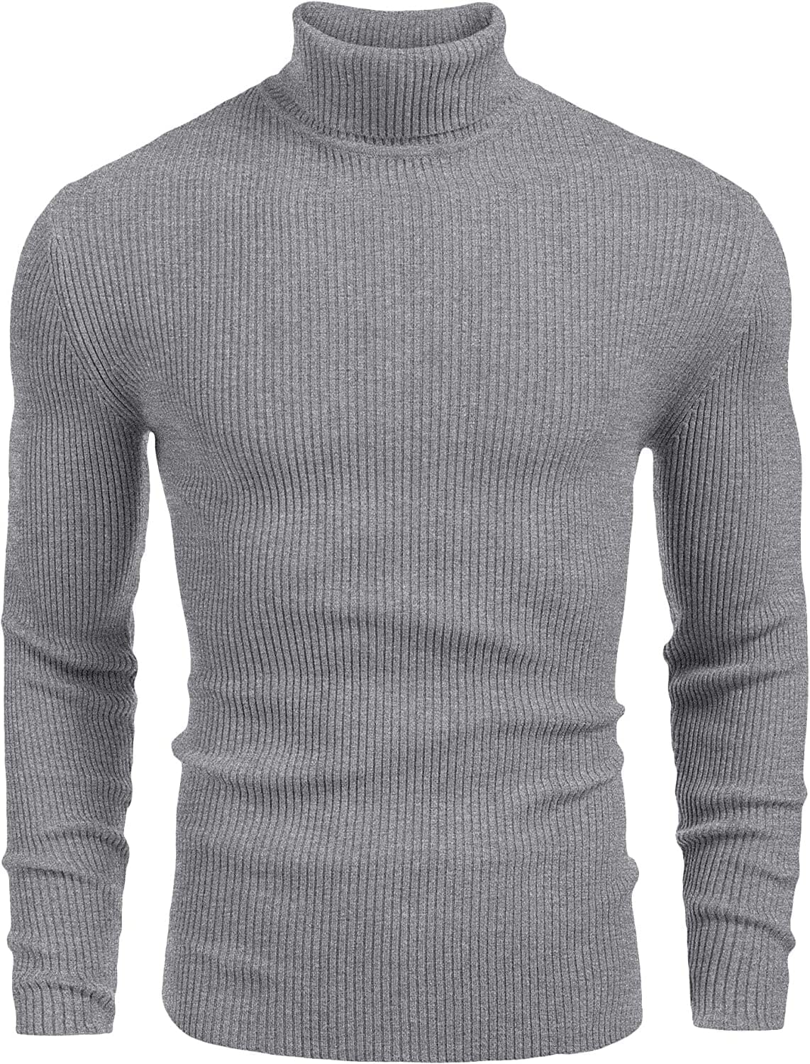 Ribbed Slim Fit Knitted Pullover Turtleneck Sweater (US Only) Sweaters COOFANDY Store Medium Grey S 