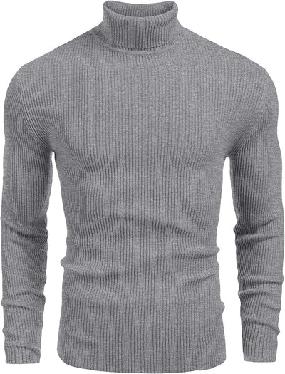 Ribbed Slim Fit Knitted Pullover Turtleneck Sweater (US Only) Sweaters COOFANDY Store Medium Grey S 
