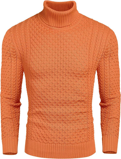 Slim Fit Turtleneck Knitted Twisted Pullover Sweaters (US Only) Sweaters Coofandy's Orange S 