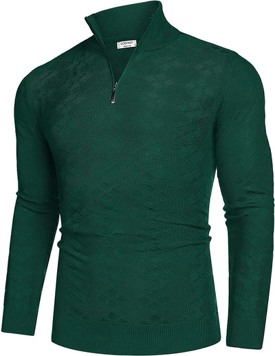 Quarter Zippper Mock Neck Pullover Sweater (US Only) Sweaters COOFANDY Store Green S 
