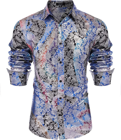 Luxury Design Floral Dress Shirt (US Only) Shirts COOFANDY Store Colorful-blue S 