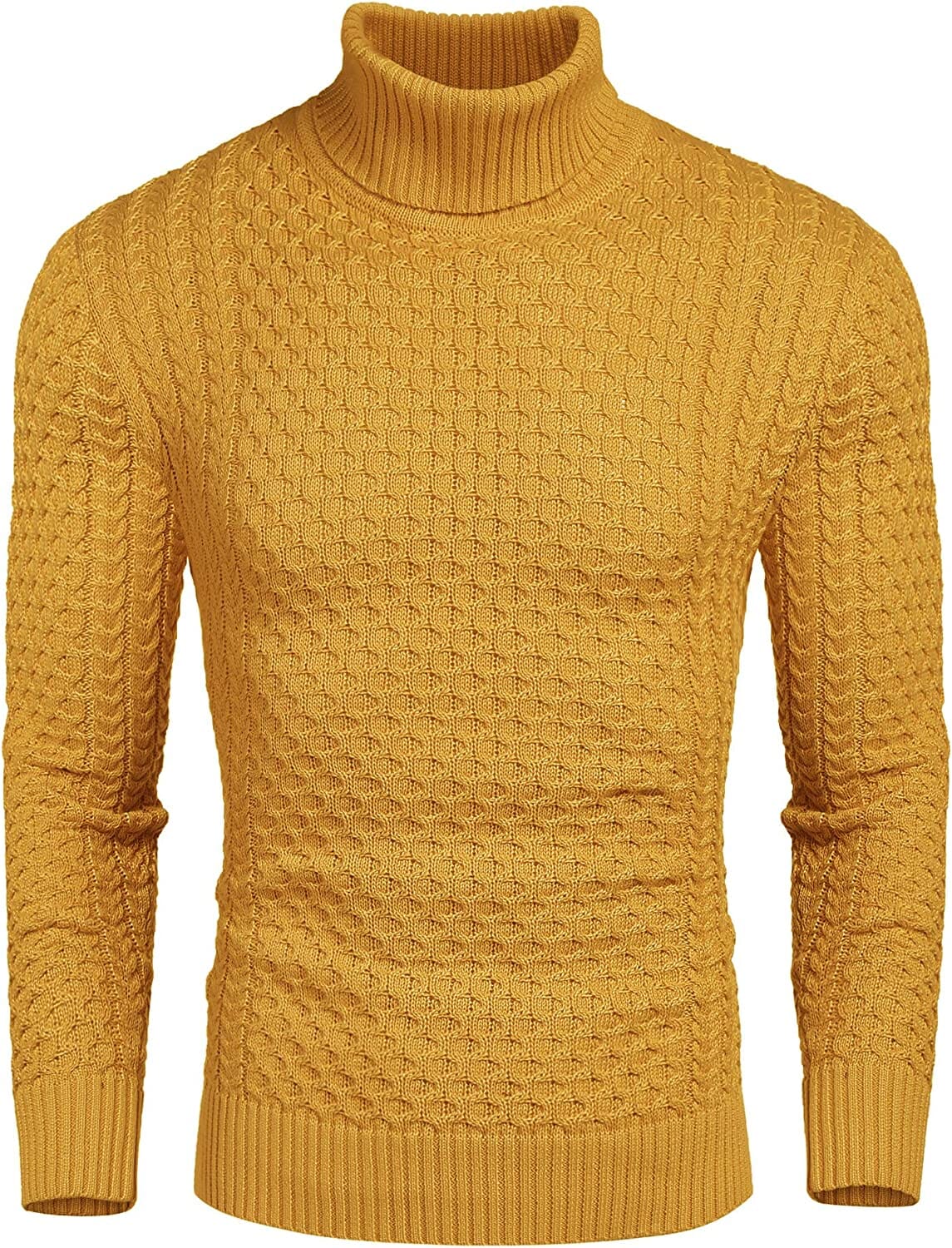 Slim Fit Turtleneck Knitted Twisted Pullover Sweaters (US Only) Sweaters Coofandy's Yellow S 