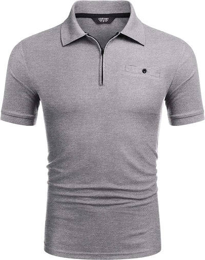 Slim Fit Zipper Polo Golf Shirt (US Only) Polos COOFANDY Store Grey S 