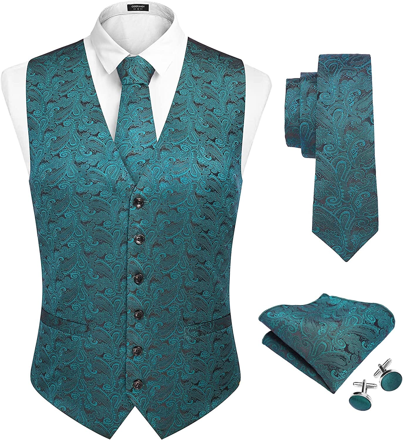 Floral Vest 4Pcs Suit (US Only) Vests COOFANDY Store Green Floral S 
