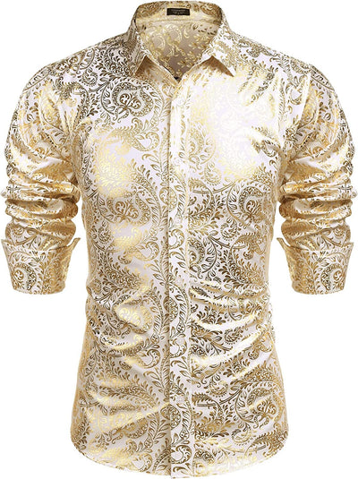 Luxury Design Floral Dress Shirt (US Only) Shirts COOFANDY Store White S 