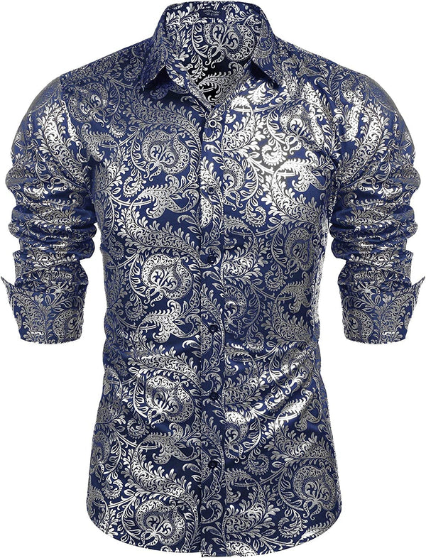 Luxury Design Floral Dress Shirt (US Only) Shirts COOFANDY Store Blue M 