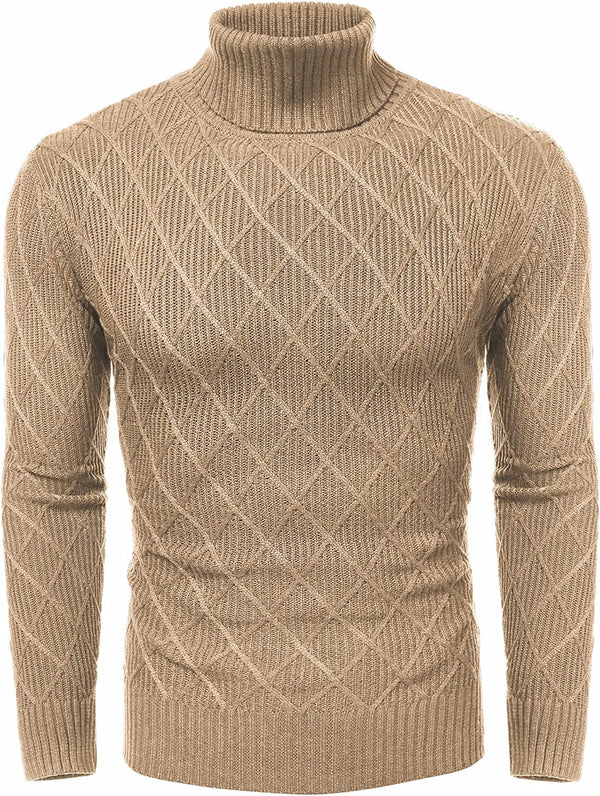 Slim Fit Thick Cotton Pullover Turtleneck Sweaters (US Only) Sweaters COOFANDY Store Khaki S 