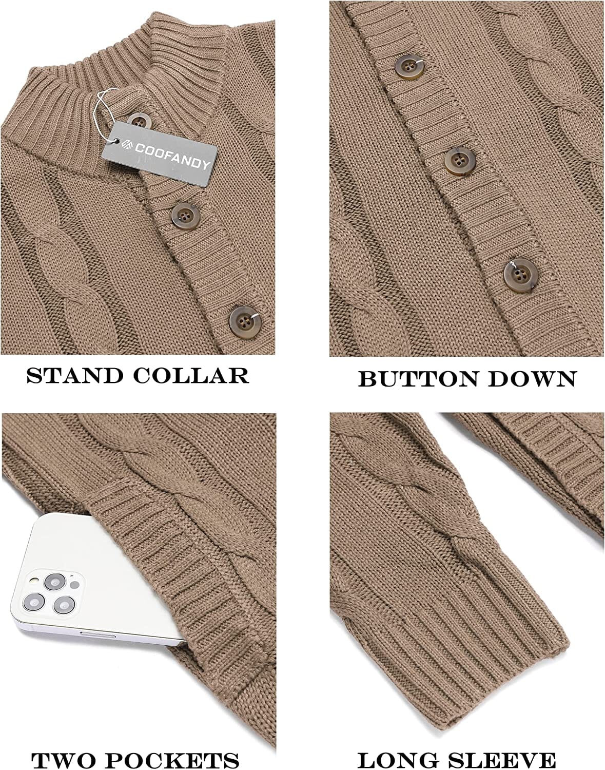 Coofandy Cardigan Cable Knitted Button Down Sweater (US Only) Sweaters COOFANDY Store 