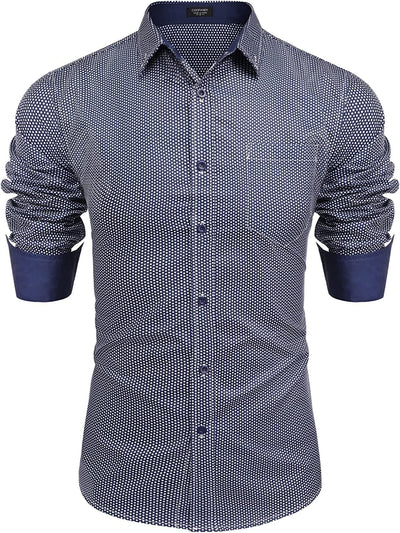 Coofandy Men's Casual Long Sleeve Shirt (US Only) Shirts Coofandy's Navy Blue(honeycomb) S 