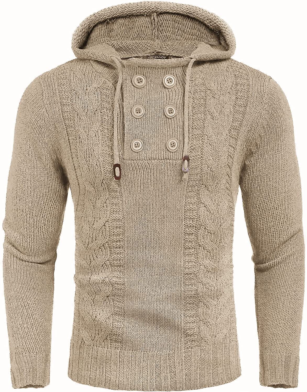 Casual Pullover Knitted Hoodies (US Only) Hoodies COOFANDY Store Light Khaki M 