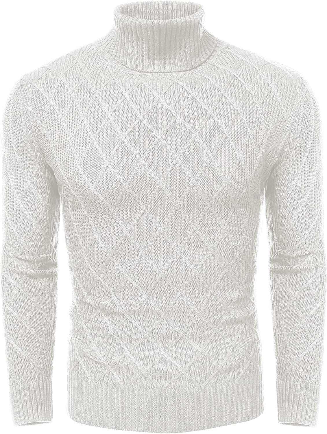 Slim Fit Thick Cotton Pullover Turtleneck Sweaters (US Only) Sweaters COOFANDY Store White S 