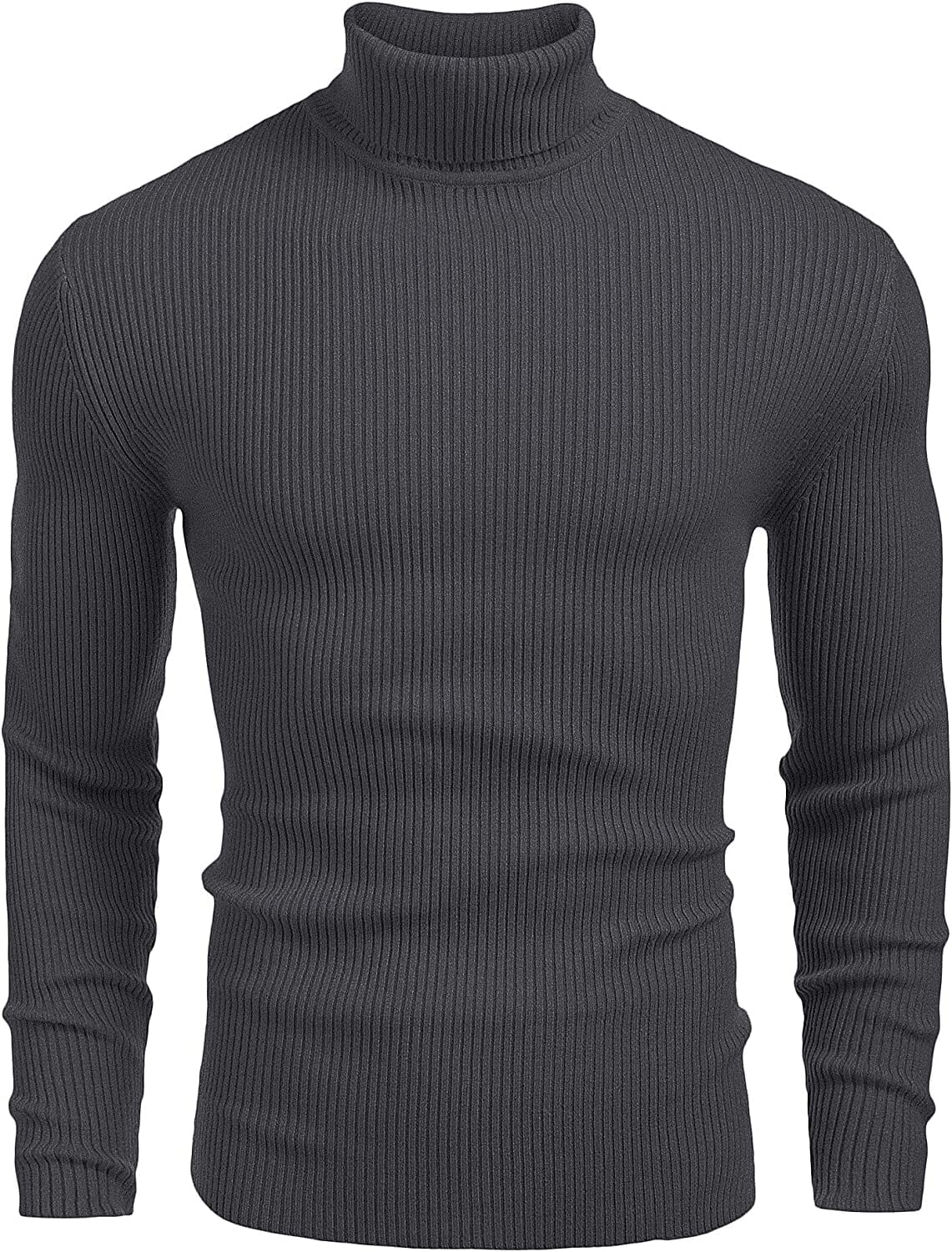 Ribbed Slim Fit Knitted Pullover Turtleneck Sweater (US Only) Sweaters COOFANDY Store Charcoal Grey S 