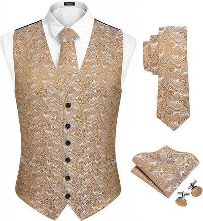 Floral Vest 4Pcs Suit (US Only) Vests COOFANDY Store Gold S 