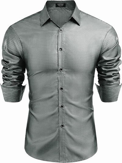 Luxury Shiny Button Down Shirts (US Only) Shirts & Polos Brand: COOFANDY Silver Grey S 