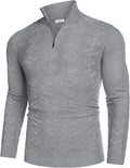 Quarter Zippper Mock Neck Pullover Sweater (US Only) Sweaters COOFANDY Store Grey M 
