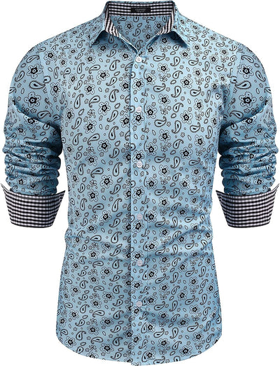 Floral Button Down Flower Printed Shirt (US Only) Shirts Coofandy's Blue Paisley S 