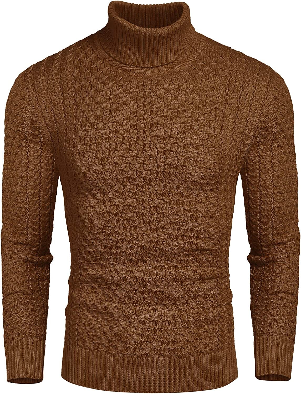 Slim Fit Turtleneck Knitted Twisted Pullover Sweaters (US Only) Sweaters Coofandy's Dark Brown S 