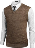 Solid V-Neck Sleeveless Knitted Vest (US Only) Vest COOFANDY Store Brown M 
