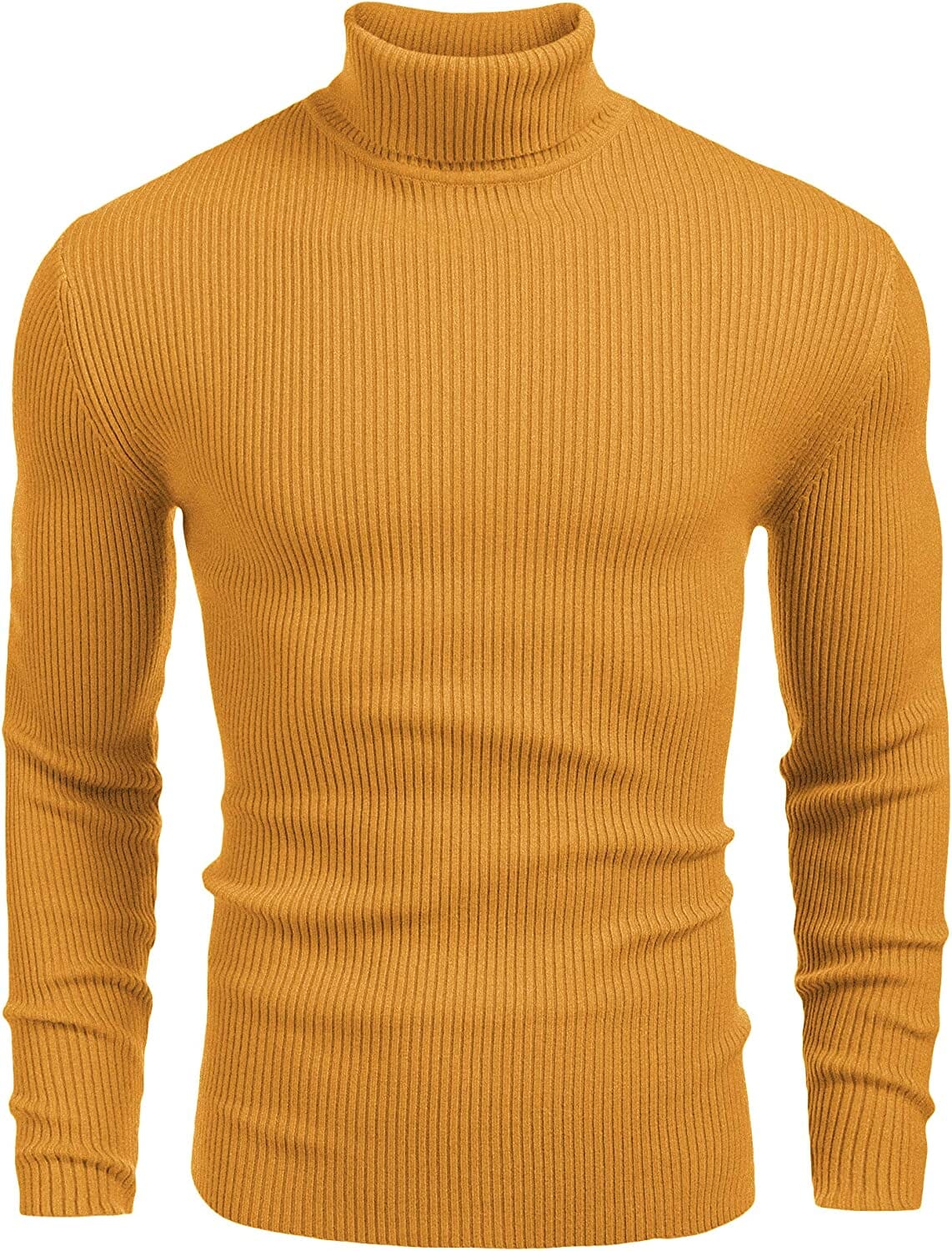 Ribbed Slim Fit Knitted Pullover Turtleneck Sweater (US Only) Sweaters COOFANDY Store Yellow S 
