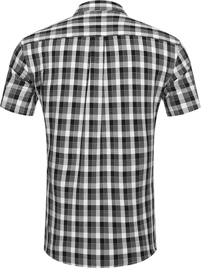 Classic Short Sleeve Plaid Cotton Shirts with Pocket (US Only) Shirts COOFANDY Store 