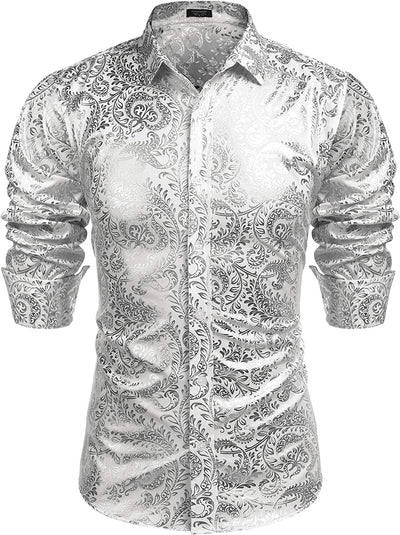Luxury Design Floral Dress Shirt (US Only) Shirts COOFANDY Store White Sliver S 