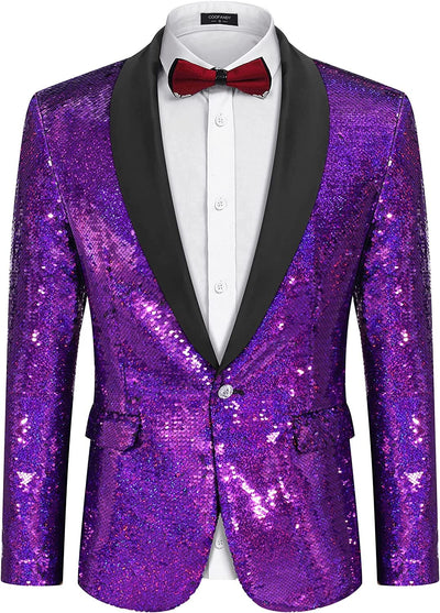 Shiny Sequin Blazer Tuxedo Suit (US Only) Blazer Coofandy Purple S 