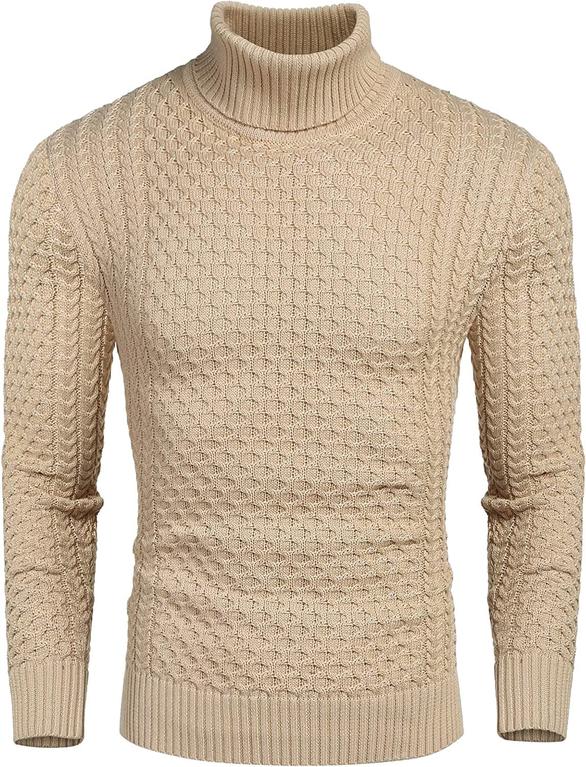 Slim Fit Turtleneck Twisted Sweater (US Only) Sweaters Coofandy's Khaki XS 