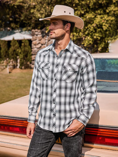 Plaid Long Sleeve Casual Shirt with Pockets (US Only) Shirts COOFANDY Store 