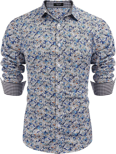 Floral Button Down Flower Printed Shirt (US Only) Shirts Coofandy's Blue&white S 