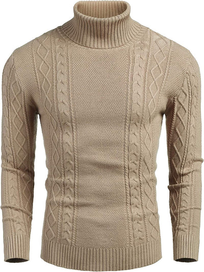 Turtleneck Casual Cable Knitted Pullover Sweaters (US Only) Fashion Hoodies & Sweatshirts COOFANDY Store Khaki S 