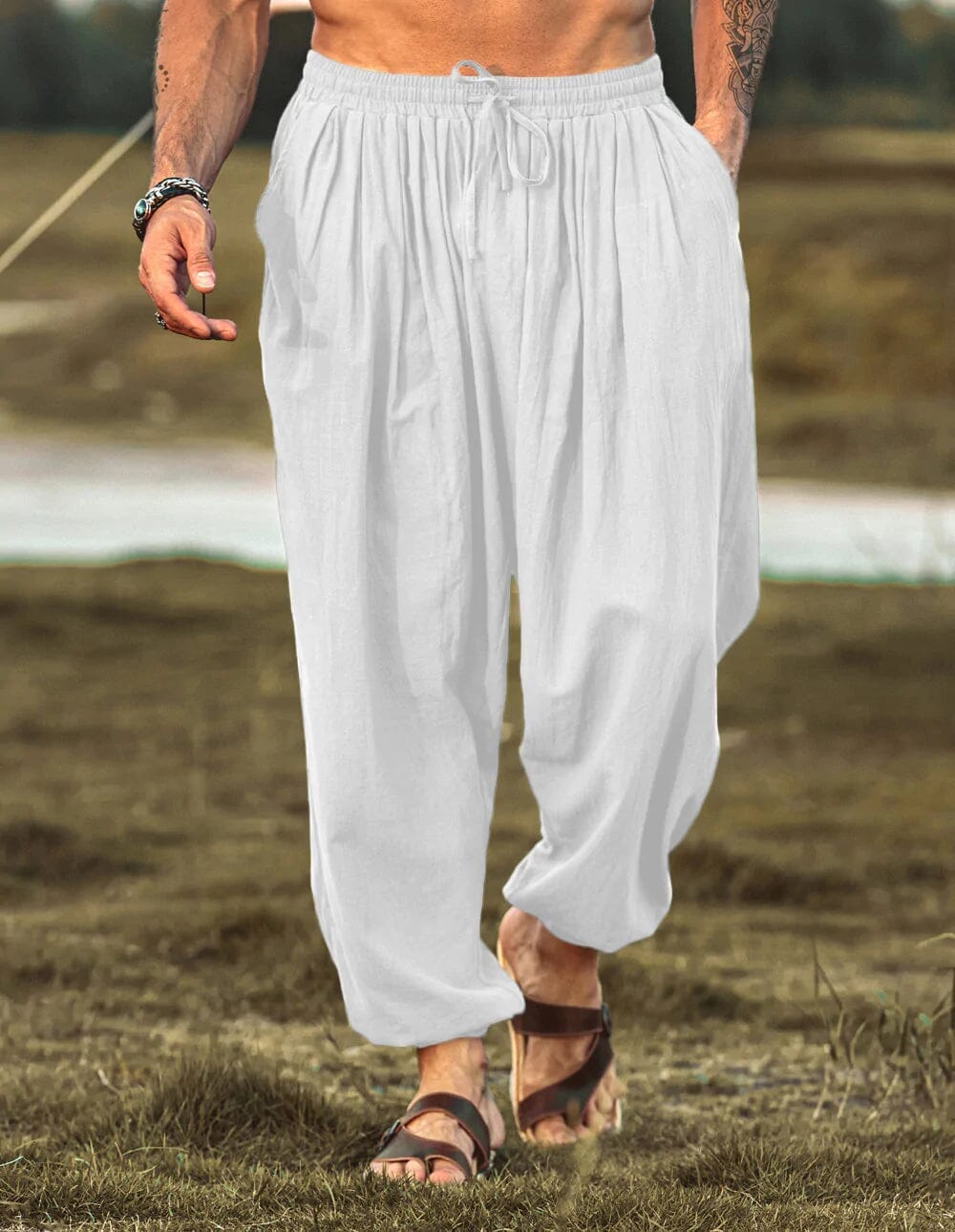 Breathable Cotton Hippie Pants - Wide Leg, Adjustable Drawstring – coofandy