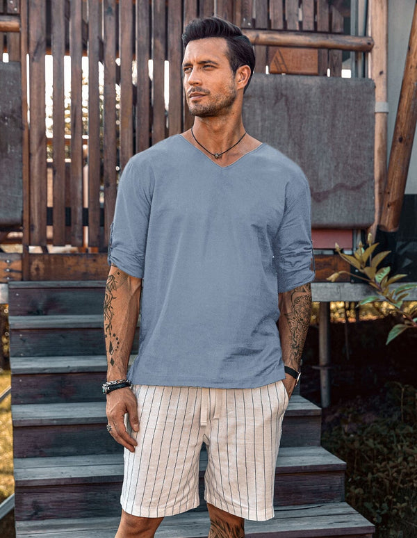 Coofandy Cotton Linen Style Beach Shirt Shirts coofandy Blue M 