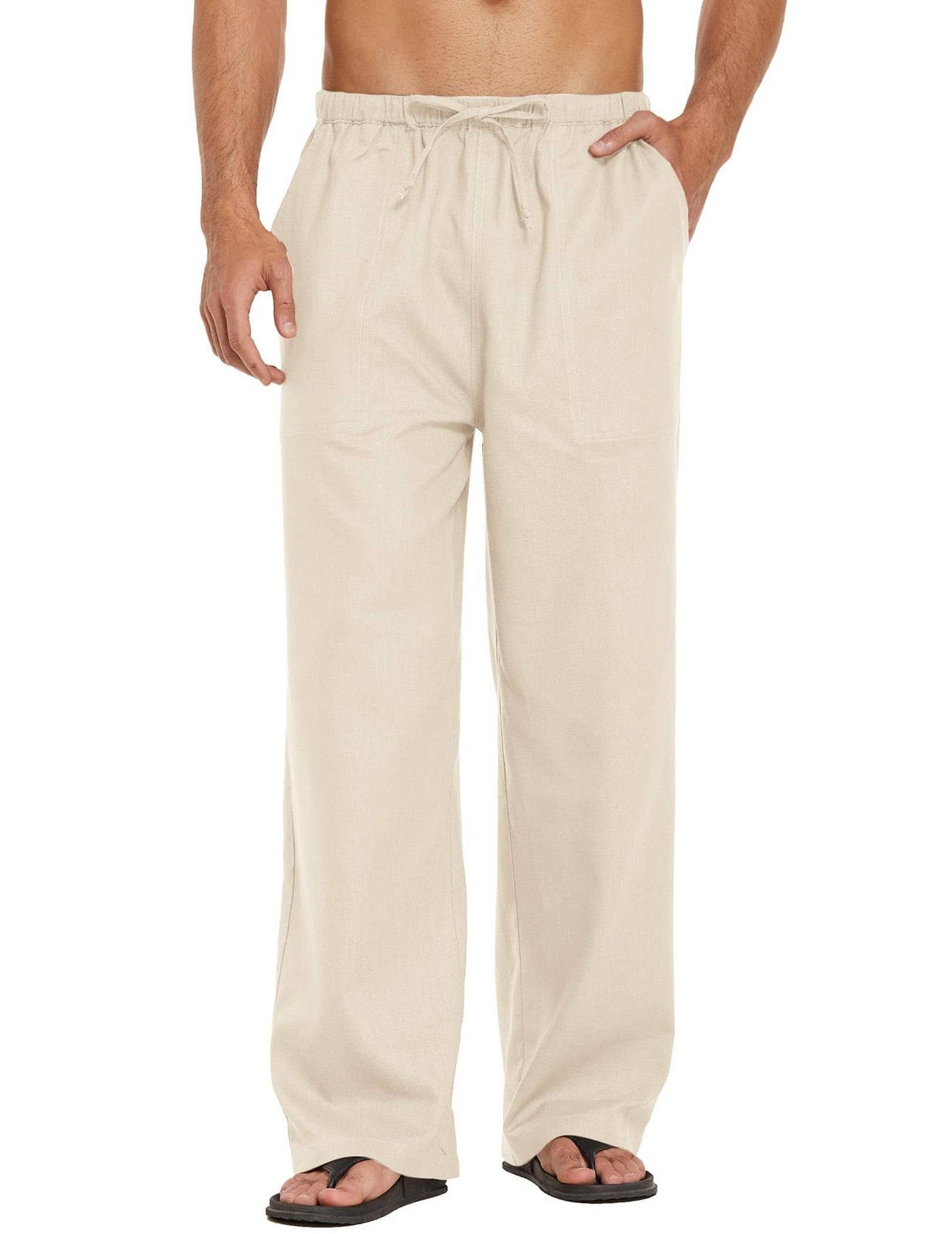 Coofandy Linen Style Elastic Waist Yoga Pants (US Only) Pants coofandy Khaki S 