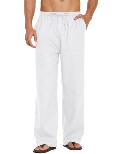 Coofandy Linen Style Elastic Waist Yoga Pants (US Only) Pants coofandy White S 