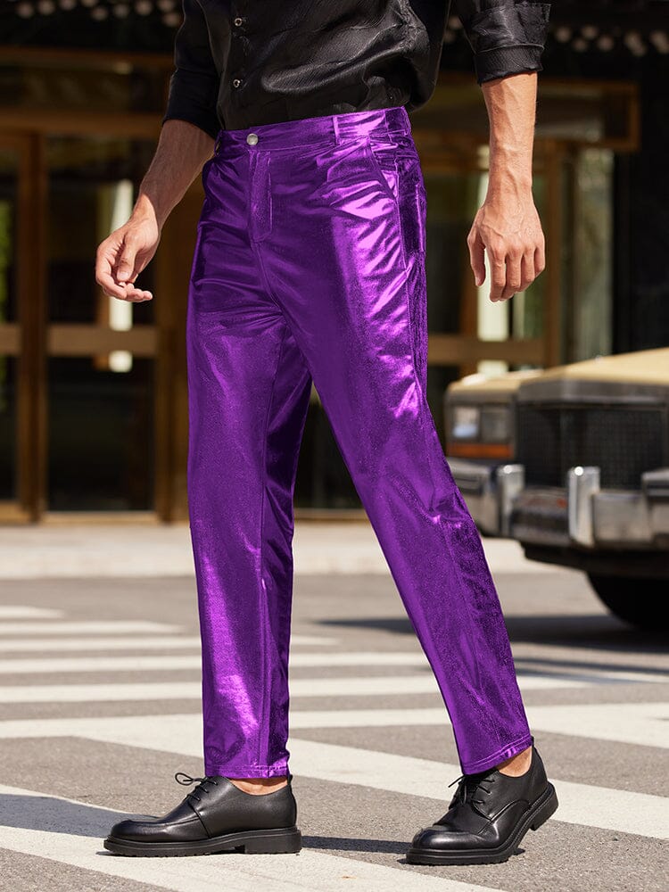 Metallic Shiny Party Pants (US Only) Pants coofandystore Purple S 