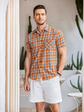 Casual Short Sleeve Plaid Shirt (US Only) Shirts coofandystore Orange M 