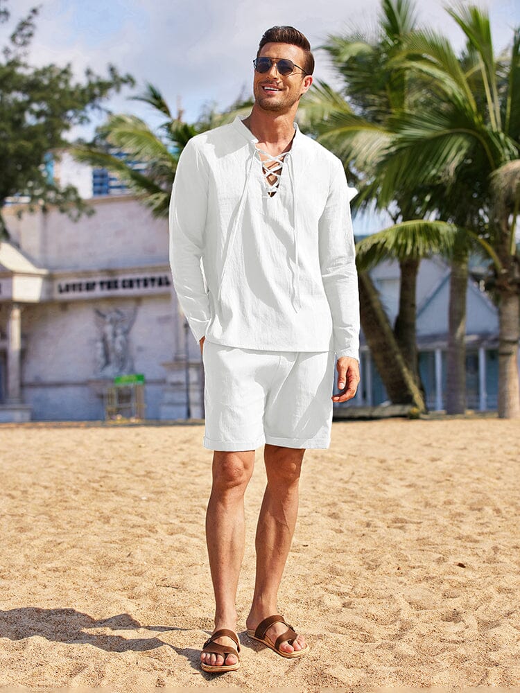 Cotton 2 Pieces Henley Shirt Set (US Only) Sets coofandystore 