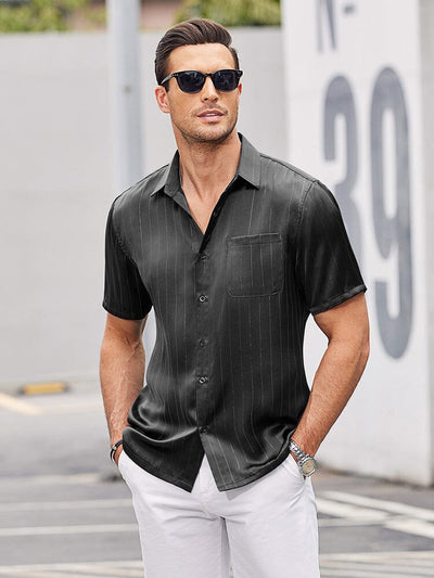 Casual Silk Satin Short Sleeve Shirt (US Only) Shirts coofandy 