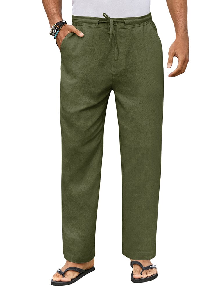 Casual Straight Linen Drawstring Pants (US Only) Pants coofandy Army Green S 