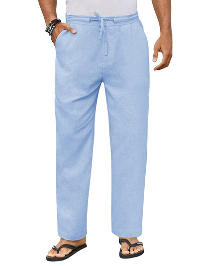 Casual Straight Linen Drawstring Pants (US Only) Pants coofandy Light Blue S 