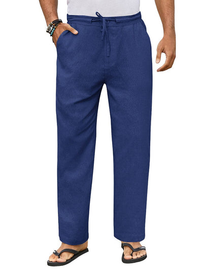 Casual Straight Linen Drawstring Pants (US Only) Pants coofandy Navy Blue S 