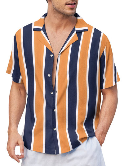 Striped Button Down Beach Shirts (US Only) Shirts coofandystore PAT8 S 