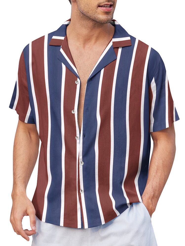 Striped Button Down Beach Shirts (US Only) Shirts coofandystore PAT9 S 